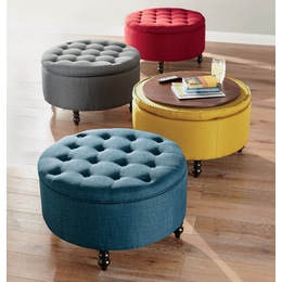 Button-Tufted Storage Ottoman, , large