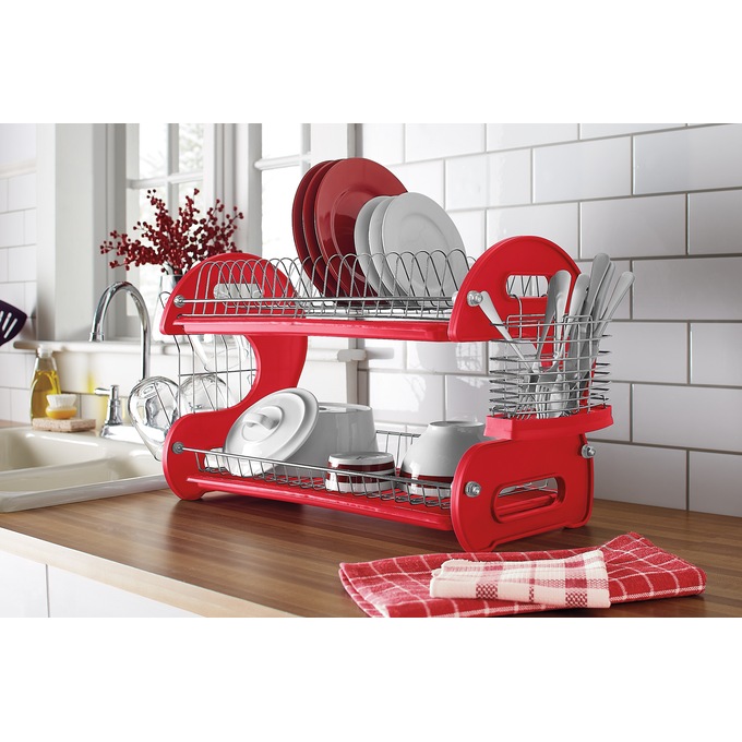 2-Tier Dish Rack, Delicious Red, large