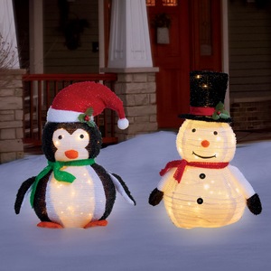 Buy Both and Save - Snowman and Penguin Lit Lawn Decor, , large