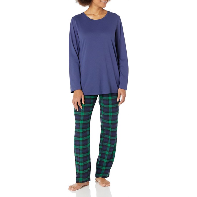 Women's Plaid Flannel PJ Set, Navy, large