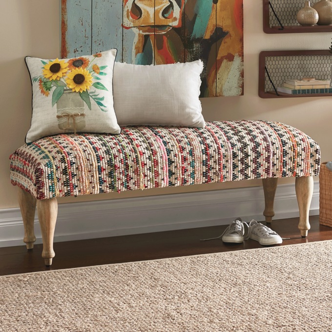Striped Knit Bench, Striped, large