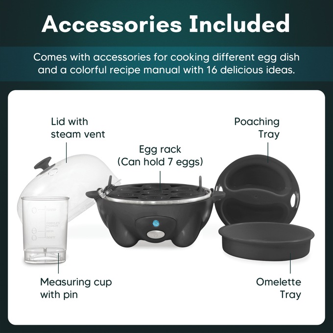 Elite Gourmet 7-Egg Cooker with Timer, Black, large
