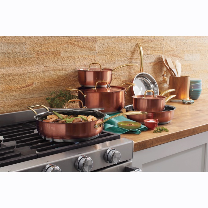 10-Piece Stainless Steel Copper-Look Cookware Set, , large