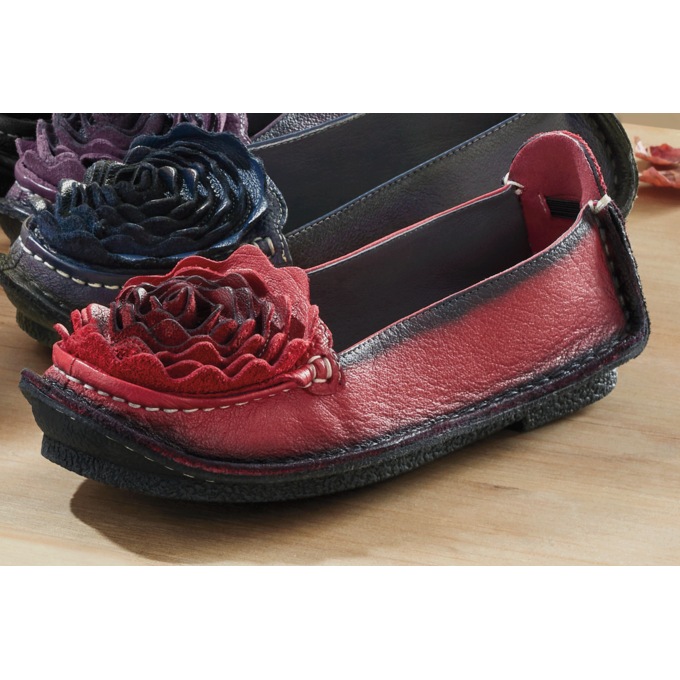 L'Artiste Dezi Leather Moccasin with Flower Detail and Memory Foam Footbed by Spring Step, , large