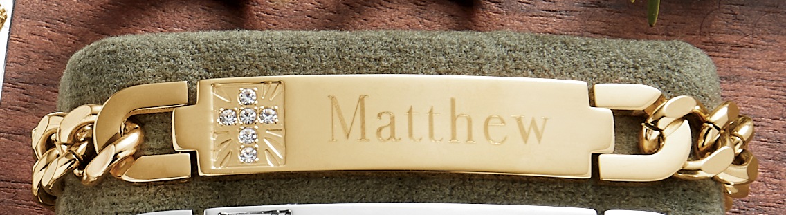 Men&#39;s Name Stainless Steel Cubic Zirconia Bracelet, Goldtone, large