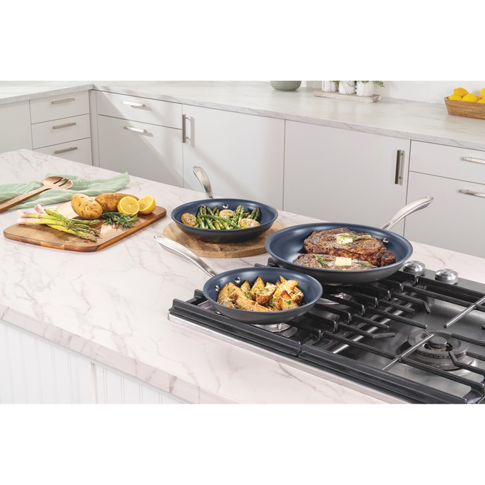 Guy Fieri Flavortown Set of 3 Laser Titanium Fry Pans, Black, large