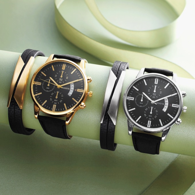 Men's Strap Watch & Bracelet Set, , large