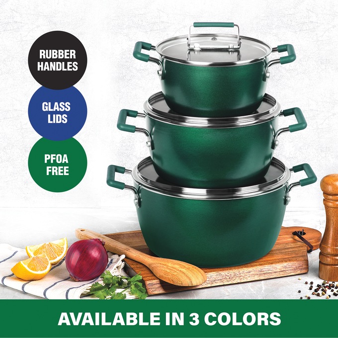 Granitestone Diamond 6-Piece Nesting Pot Set, Green, large