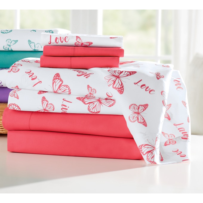 2-Pack Butterfly Sentiments Microfiber Sheet Set, Fuchsia, large