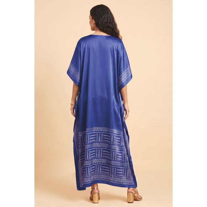 Chi Women's Long Caftan with Regal Border Print, Royal Blue, large