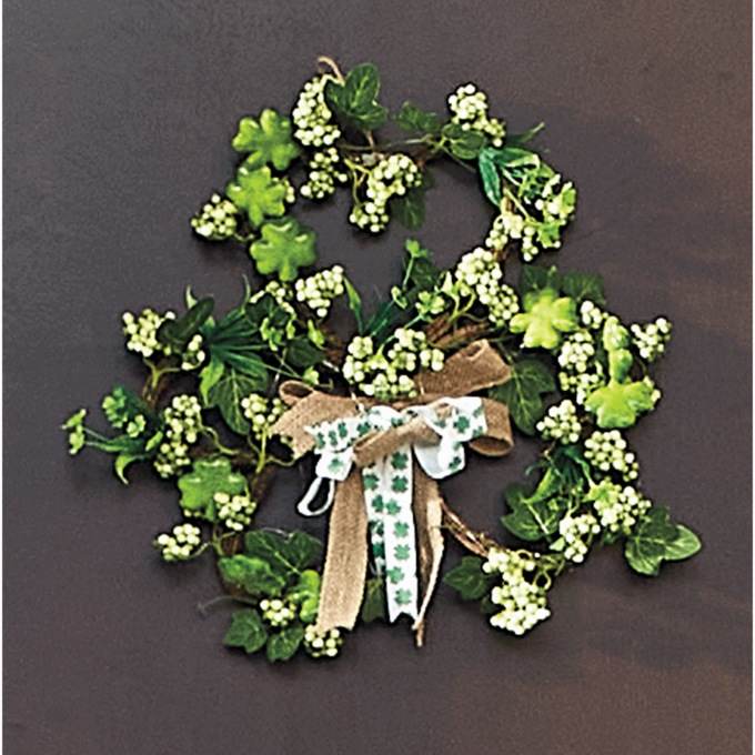 Lit Shamrock Wreath, , large