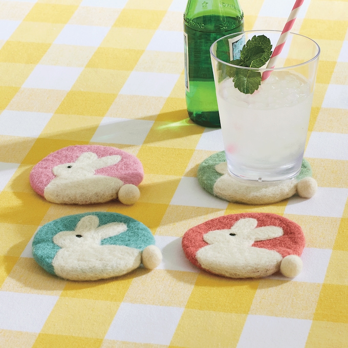 Set of 4 Felt Bunny Coasters, , large