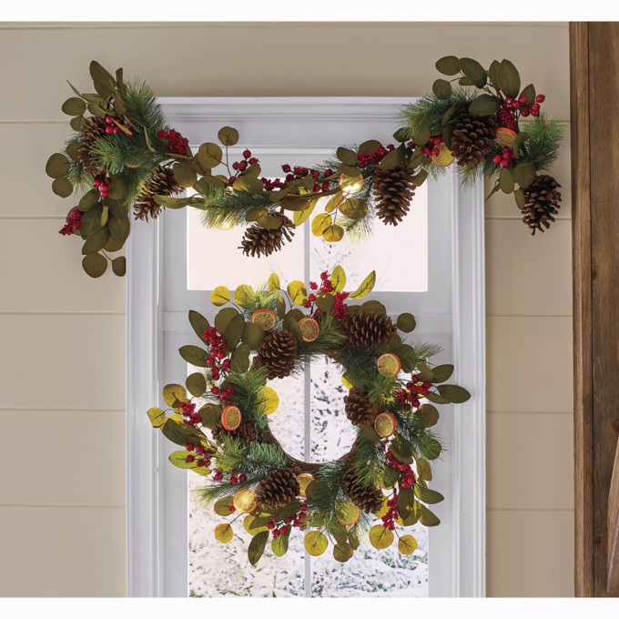 Berry, Pinecone and Dried Orange Garland and Wreath, , large