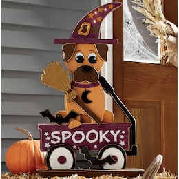 Lit Chunky Wood Cutouts Halloween Dog, , large