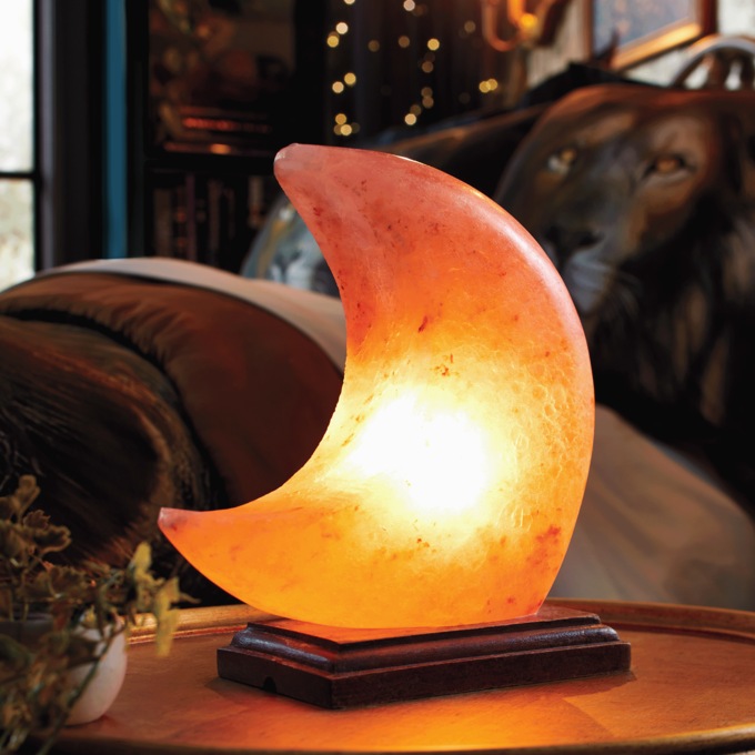 Moon-Shaped Himalayan Salt Lamp, Pink, large