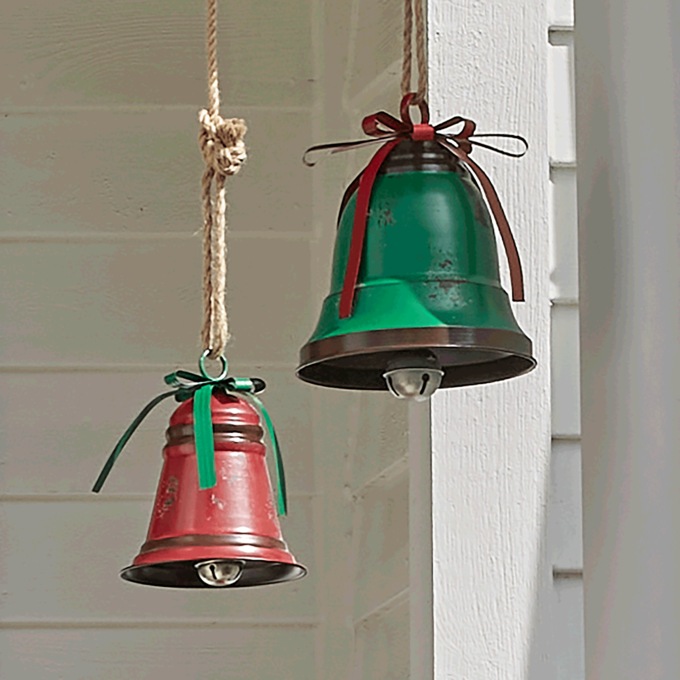 Set of 2 Red and Green Rustic Bells, , large