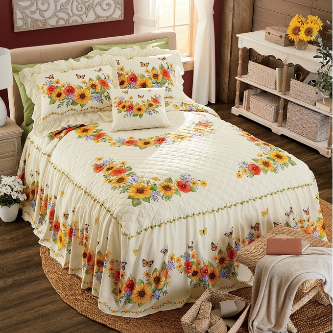 Harvest Floral Skirted Bedspread, , large