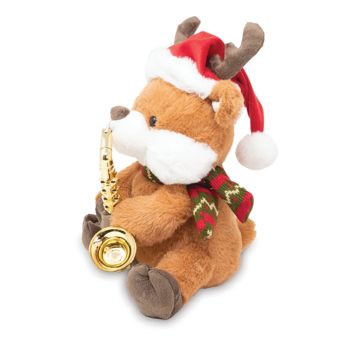 Animated Musical Reindeer Saxophone Plush, Brown, large