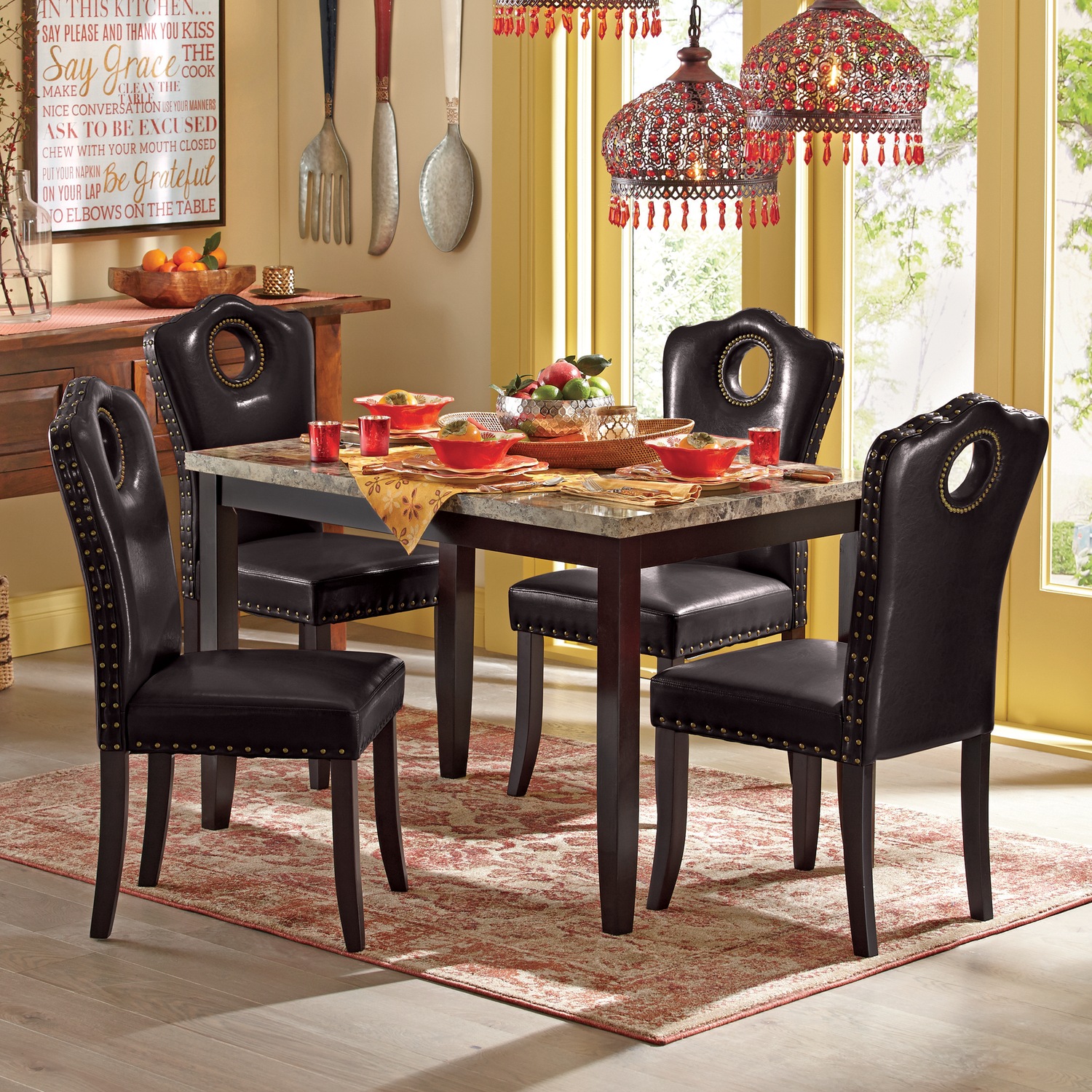 Marble Look Dining Table And Nailhead Chairs Ginny S
