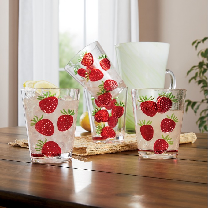 Set of 4 Strawberry Hiball Glasses, , large