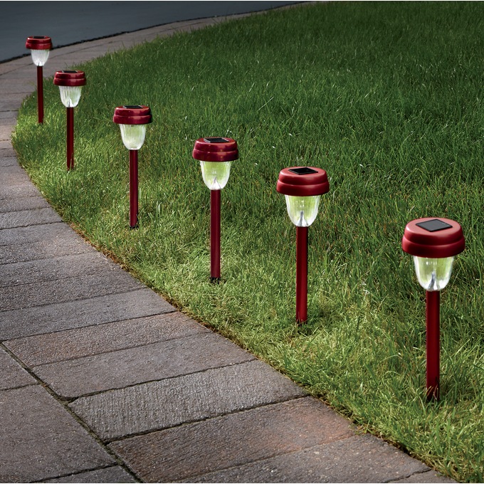 6-Piece Solar Stake Light Set, Red, large