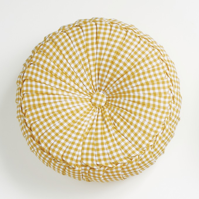 Round Gingham Pillow, Yellow, large
