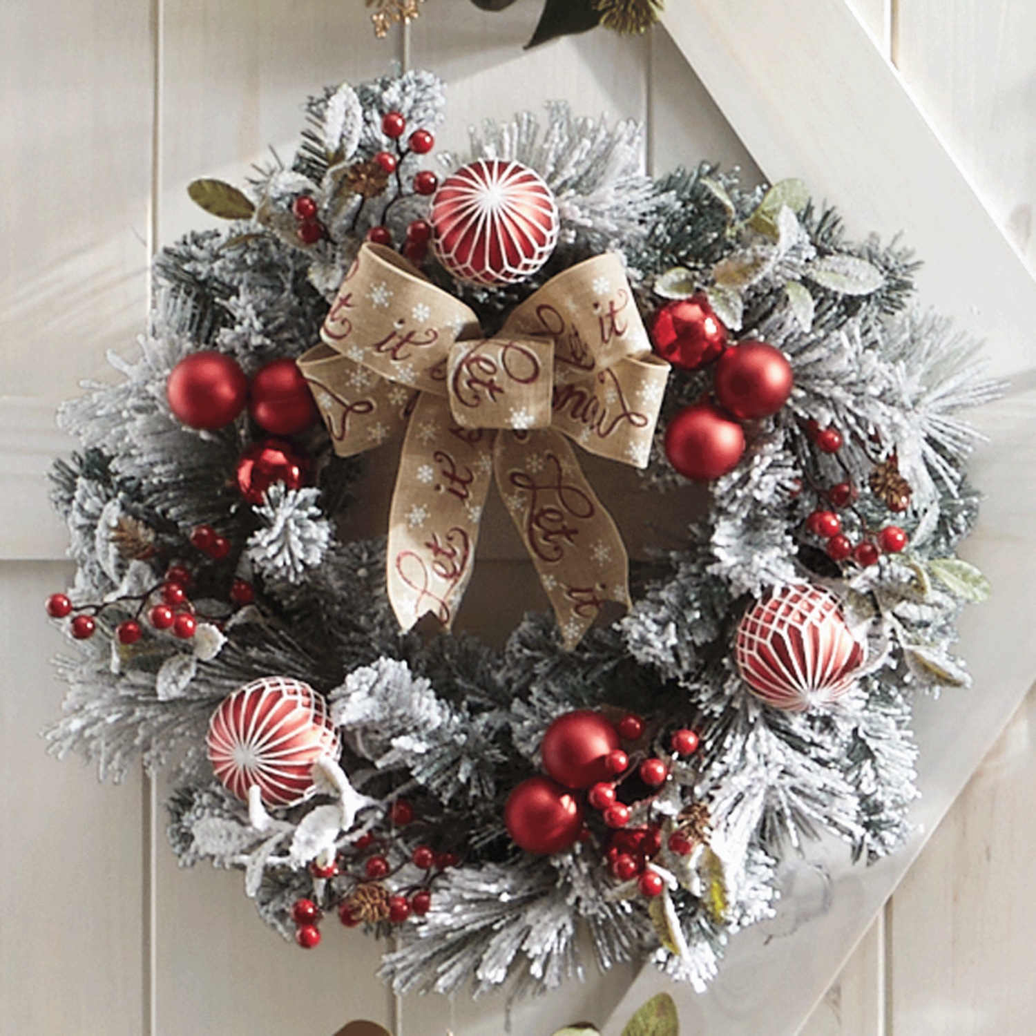 Red Ball and Berry Flocked Wreath Ginny's