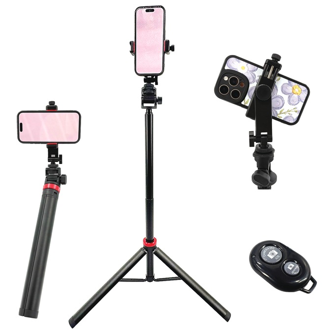 Extendable Combo Selfie Stick & Tripod, Black, large