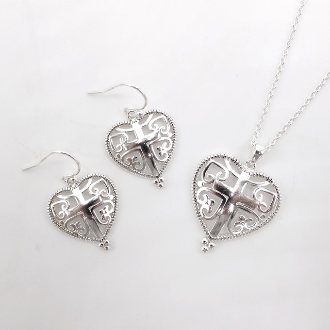 Heart Cross Necklace and Earring Set, , large
