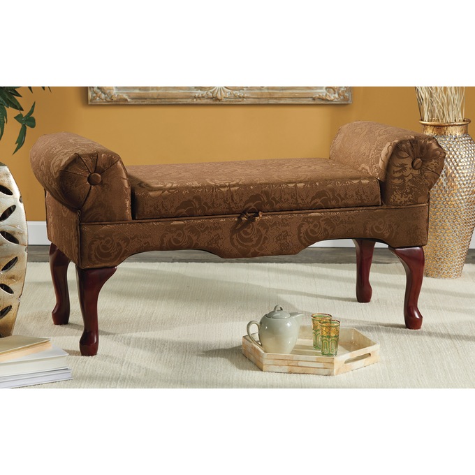 Upholstered Rose Storage Bench, Chocolate, large