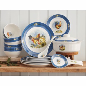 12-Piece Rooster Dinnerware and 4-Piece Serving Set, , large