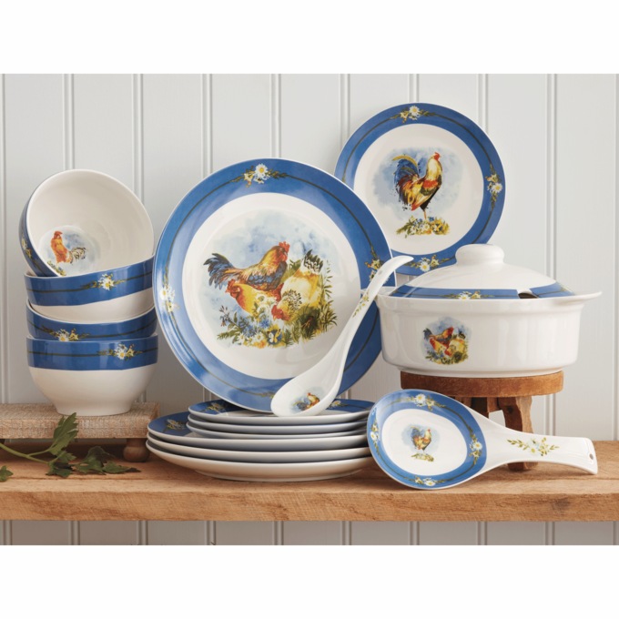 12-Piece Rooster Dinnerware and 4-Piece Serving Set, , large