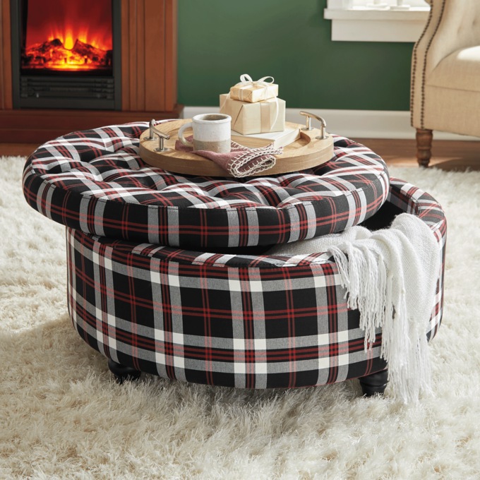 Plaid Storage Ottoman, , large