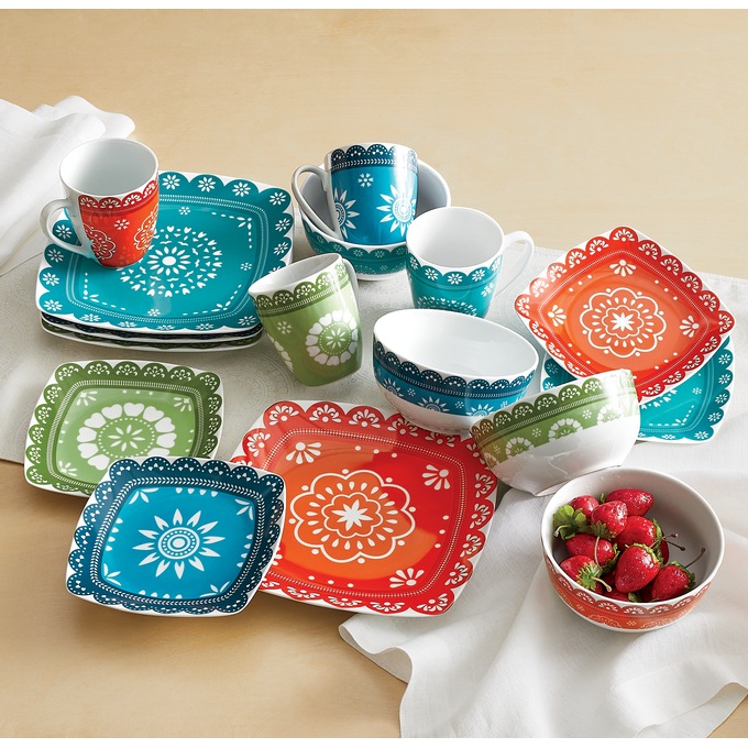 16-Piece Square Bandana Dinnerware Set, , large