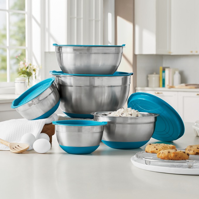 10-Piece Steel Bowl Set with Silicone Base, , large