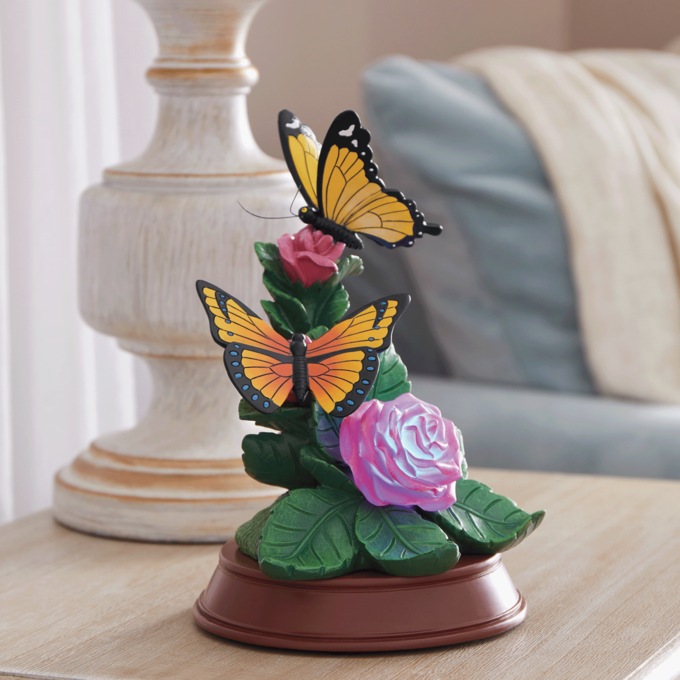 Lit Butterfly with Rose Figurine, , large