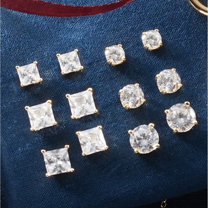 Cubic Zirconia 6-Pair Earring Set, Sterling Silver, large