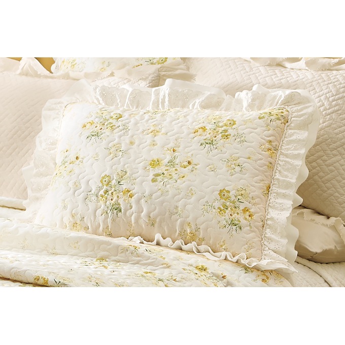Betty Yellow Floral Ruffle Quilted Standard Sham, , large