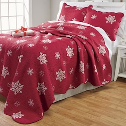 Embroidered Snowflake Quilt and Sham, , large