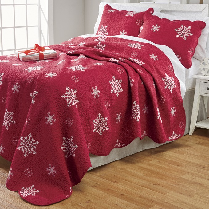 Embroidered Snowflake Quilt and Sham, , large