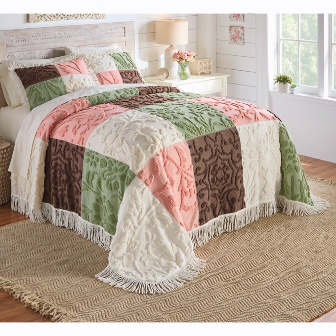 Vintage Rose Chenille Bedspread, Sham and 2-Pack Microfiber Sheets, , large
