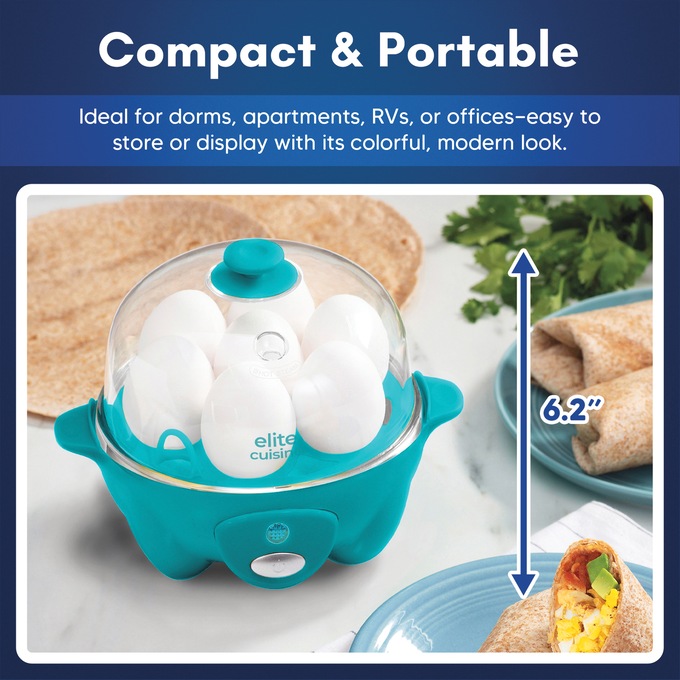 Elite Gourmet 7-Egg Cooker with Timer, Turquoise, large