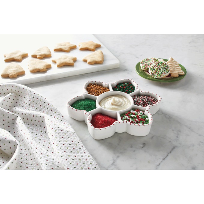 Snowflake Serving Tray, White Red, large