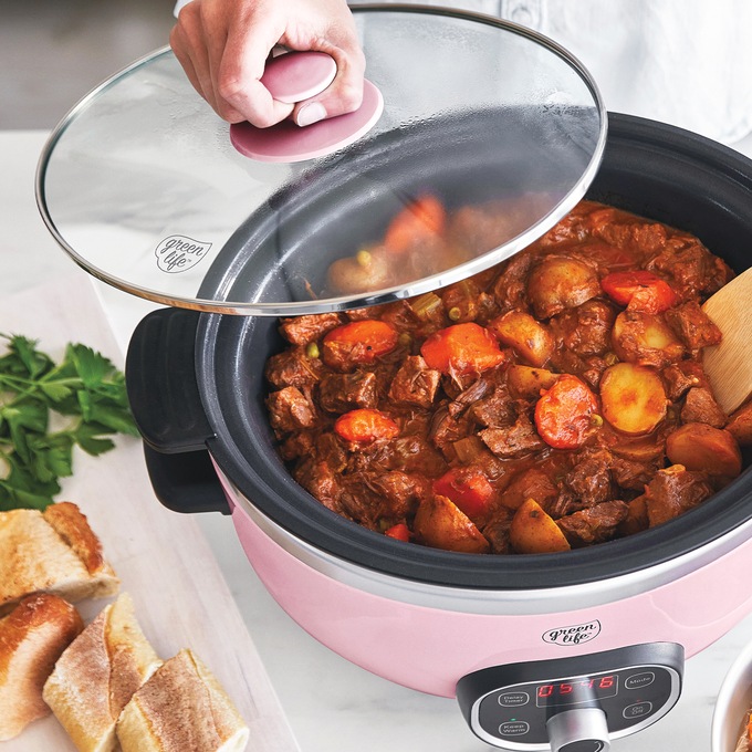 Green Life Slow Cooker Healthy Duo 6-Quart Slow Cooker, Pink, large