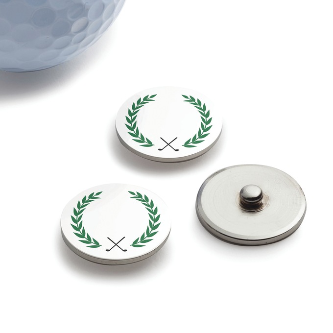 Set of 3 Personalized Laurel-Wreath Golf Ball Markers, , large