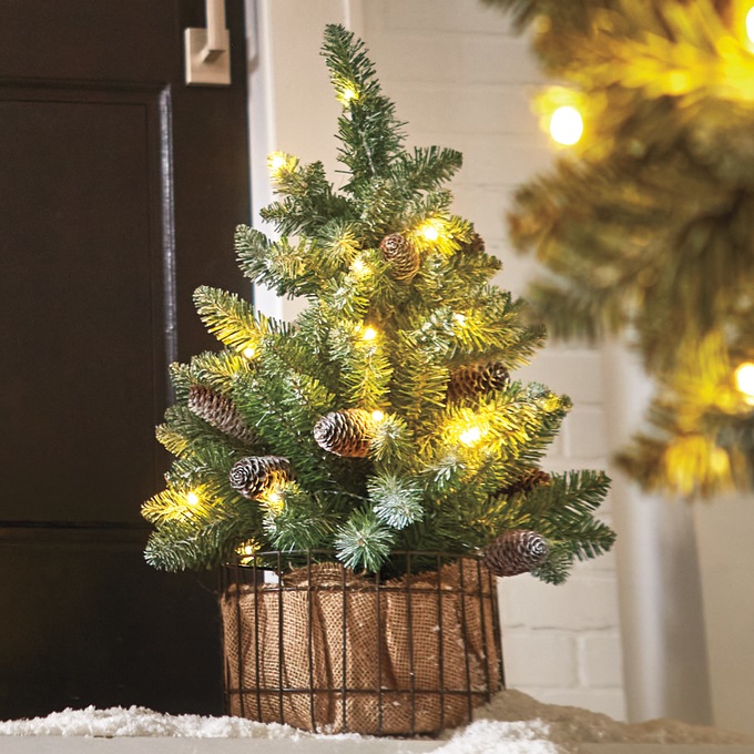 Set Of 2 Christmas Trees In Wire Basket, , large