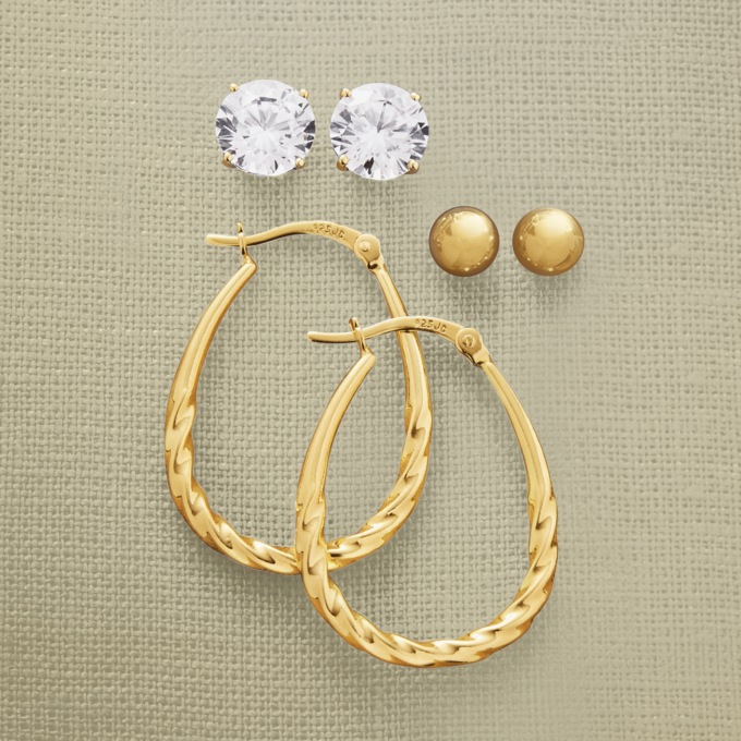 3-Pair Hoop and Stud Earring Set, , large