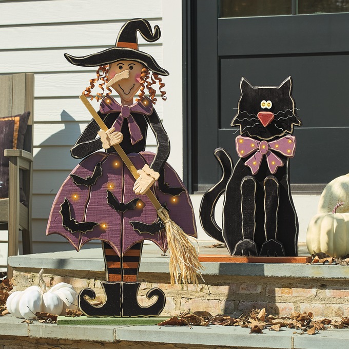 Chunky Wood Cutouts Lit Witch, , large