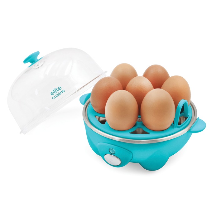 Elite Gourmet 7-Egg Cooker with Timer, Turquoise, large