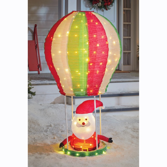 Lit 3-D Collapsible Santa in Hot Air Balloon Lawn Décor, , large